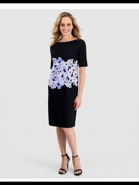 Kasper Black Midi Dress with Lavender Floral Waist